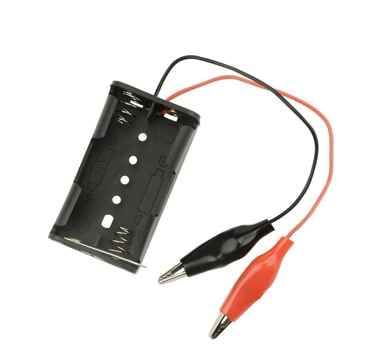 2 x AA Battery Holder Box with Alligator Clips without Cover Shokitech