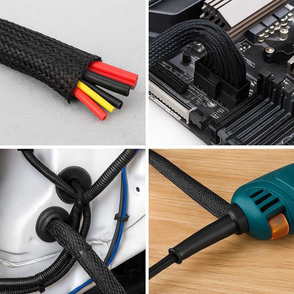6mm nominal diameter Expandable braided nylon construction 1 meter length Protects wires and cables Excellent abrasion resistance Flexible and easy to install