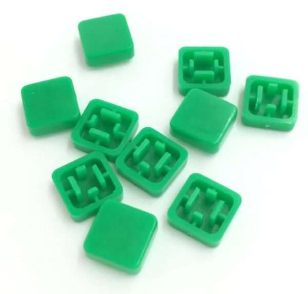 Green Square Cap for 12x12x7.3mm Tactile Switch (Pack of 10)