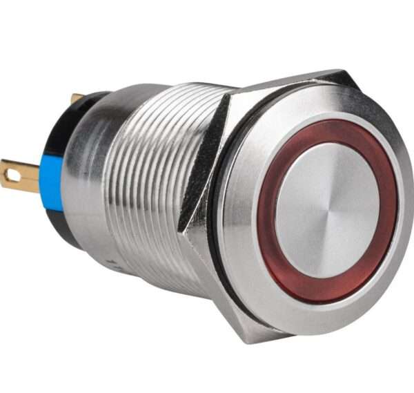 Flat Head 12MM Waterproof Momentary Self-Reset Metal Push Button with Red LED (12-24V)