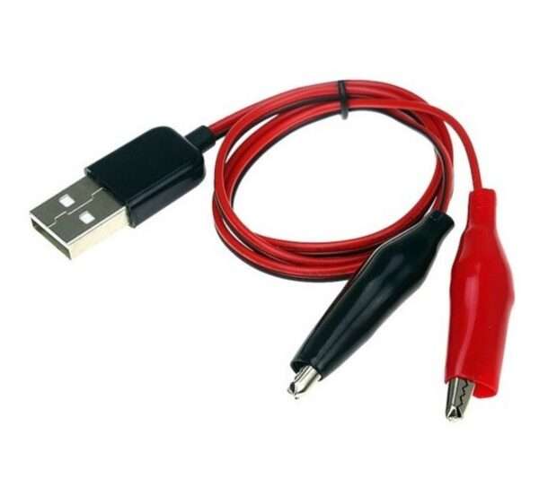 Alligator Test Clip to USB Male Connector Power Supply Adapter 58cm Red and Black