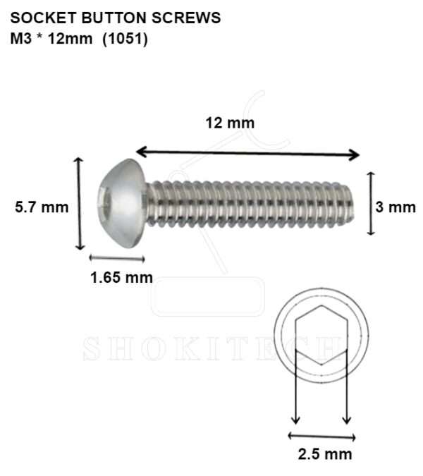 M3x12mm Allen Socket Button Screw - Image 2