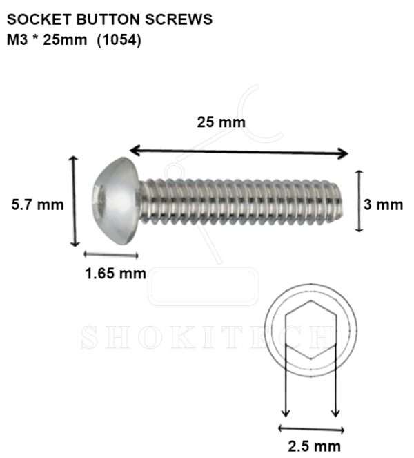 M3x25mm Allen Socket Button Screw - Image 2