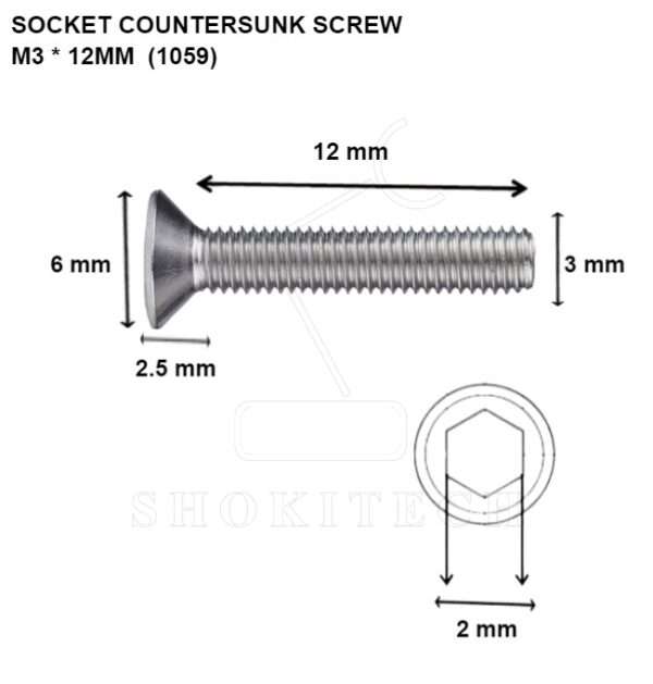 M3x12mm Allen Socket Countersunk Screw - Image 2