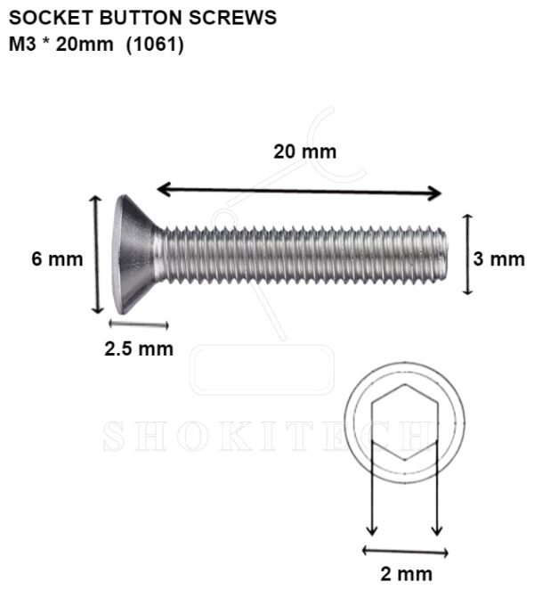 M3x20mm Allen Socket Countersunk Screw - Image 2