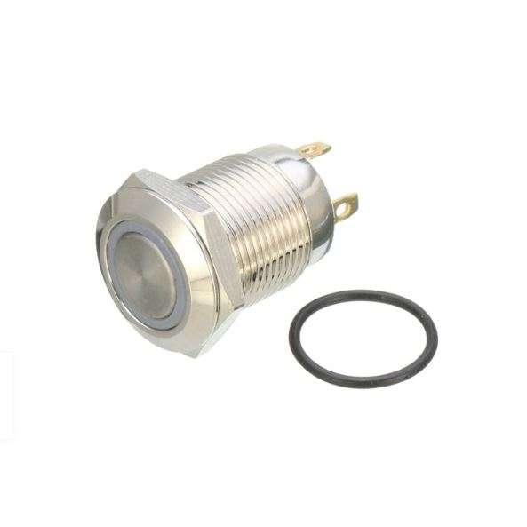 12mm 12V White Light Ring Push Button Switch – Self-Locking Metal, Non-Momentary