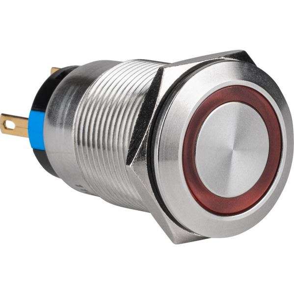 Flat Head 12MM Red LED Push Button Switch – Waterproof Metal Momentary Self-Reset, 3–6V