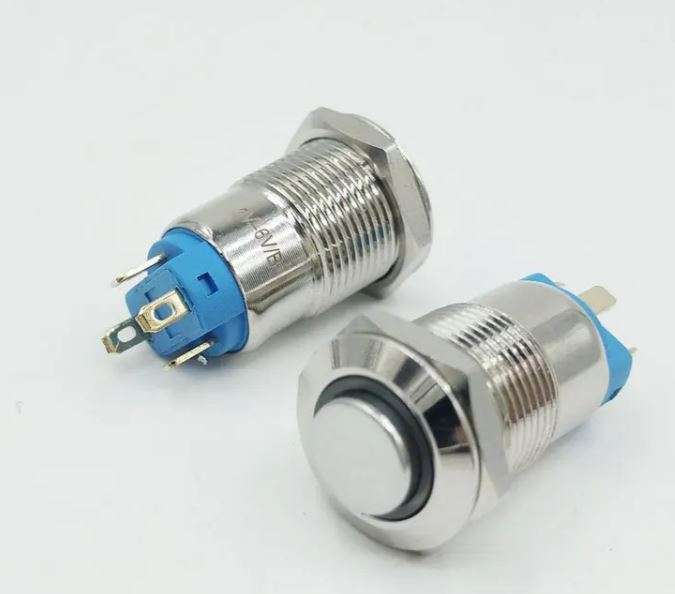 Blue LED Light 12mm Waterproof Push Button – Flat Head Metal Self-Locking Switch, 3-6V