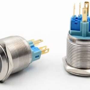 Blue LED 12mm Waterproof Momentary Push Button Switch – Metal Self-Reset, Flat Head 110-220V