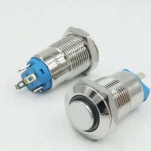 Blue LED 12mm Waterproof Push Button Switch – Metal Self-Locking, Flat Head 110-220V